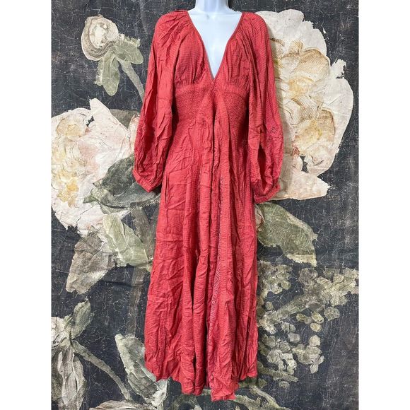 NWT Free People Pink Red Chimes Southwest Lace Maxi Dress Sz Small - Picture 6 of 9